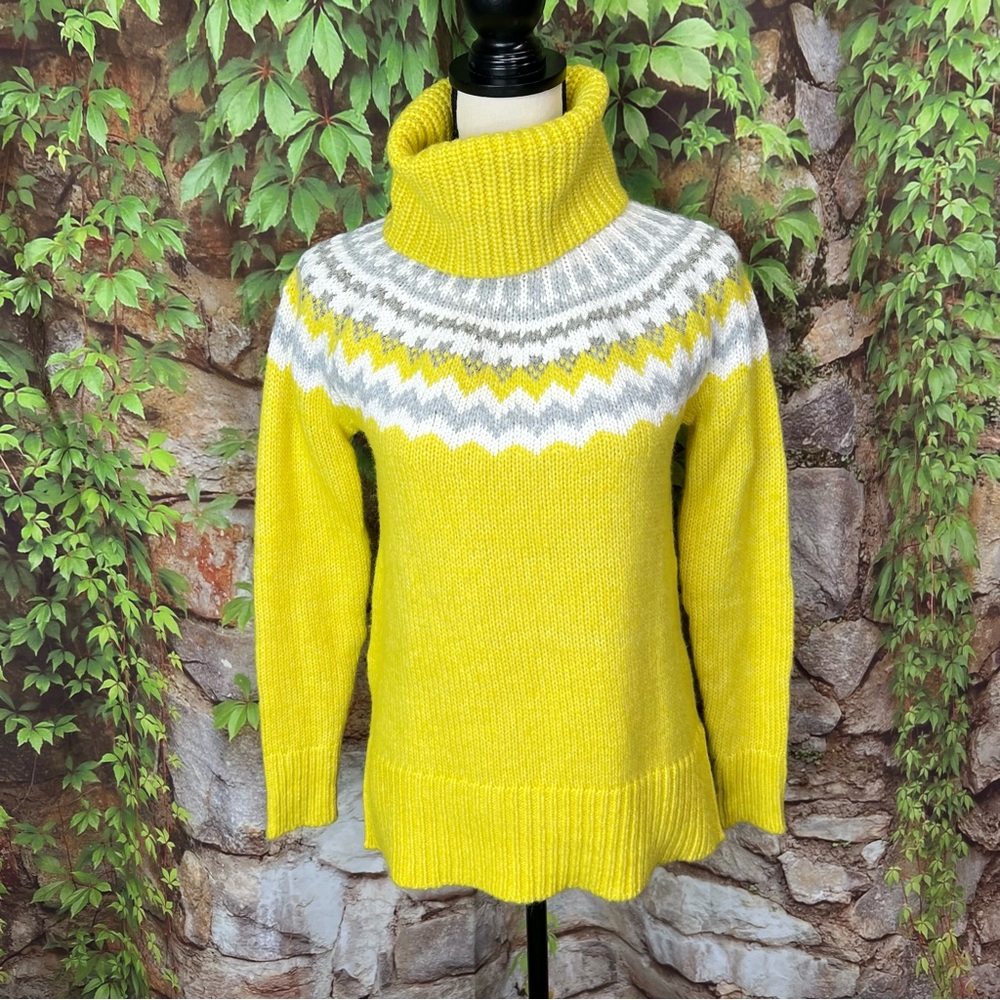 LOFT Cozy Cabincore Yellow Fair Isle Turtleneck Sweater, XS - Picture 2 of 10